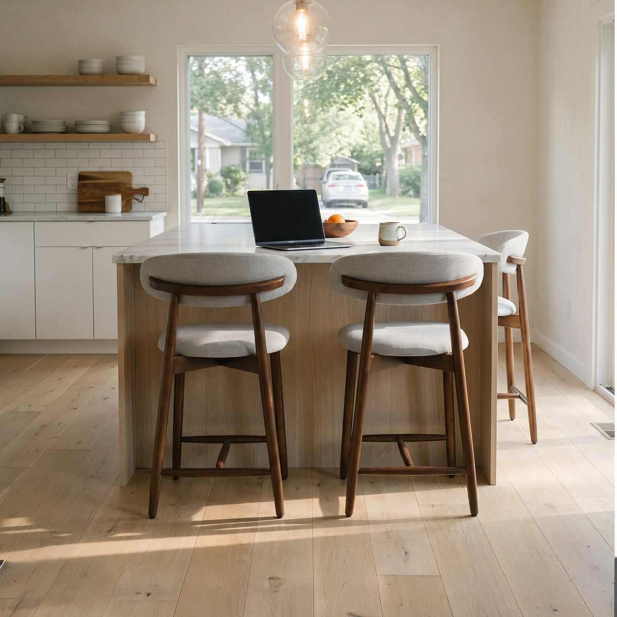 COLAMY ARLA Upholstered Wooden Scandi Minimalist Counter Height Bar Stool