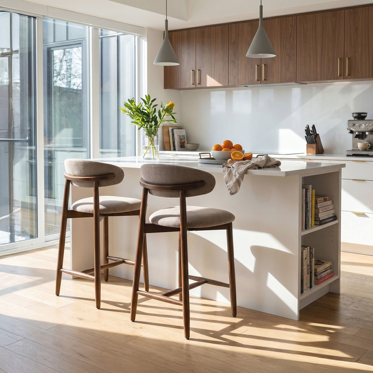 COLAMY ARLA Upholstered Wooden Scandi Minimalist Counter Height Bar Stool