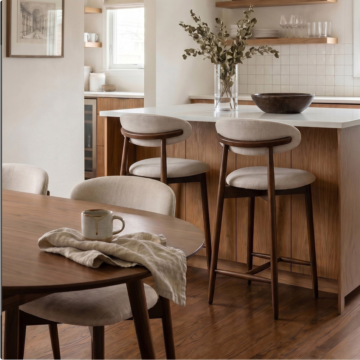 COLAMY ARLA Upholstered Wooden Scandi Minimalist Counter Height Bar Stool