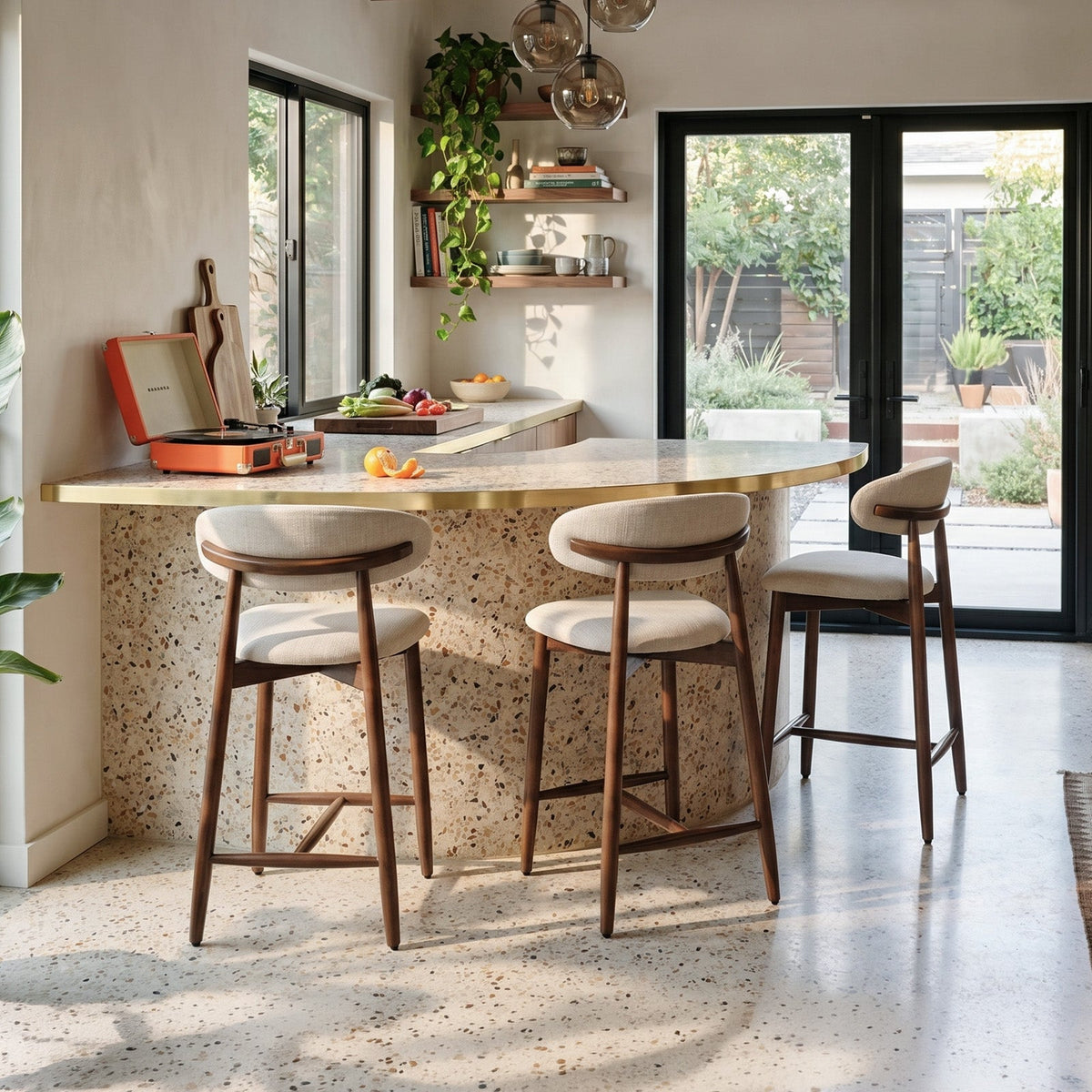 COLAMY ARLA Upholstered Wooden Scandi Minimalist Counter Height Bar Stool