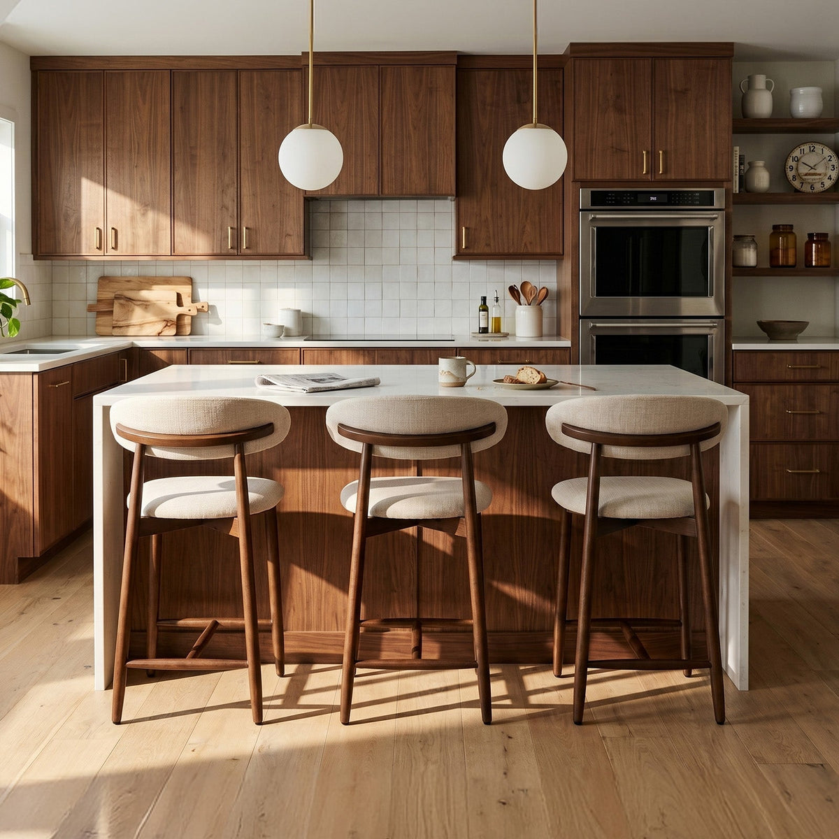COLAMY ARLA Upholstered Wooden Scandi Minimalist Counter Height Bar Stool