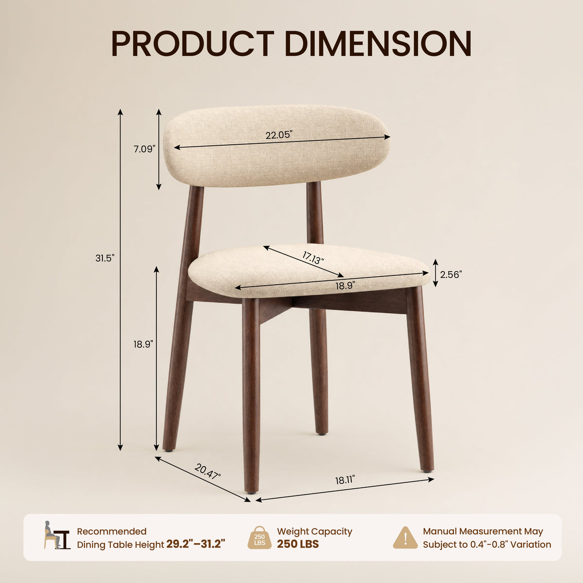 COLAMY NOYA Mid-Century Modern Upholstered Dining Chair