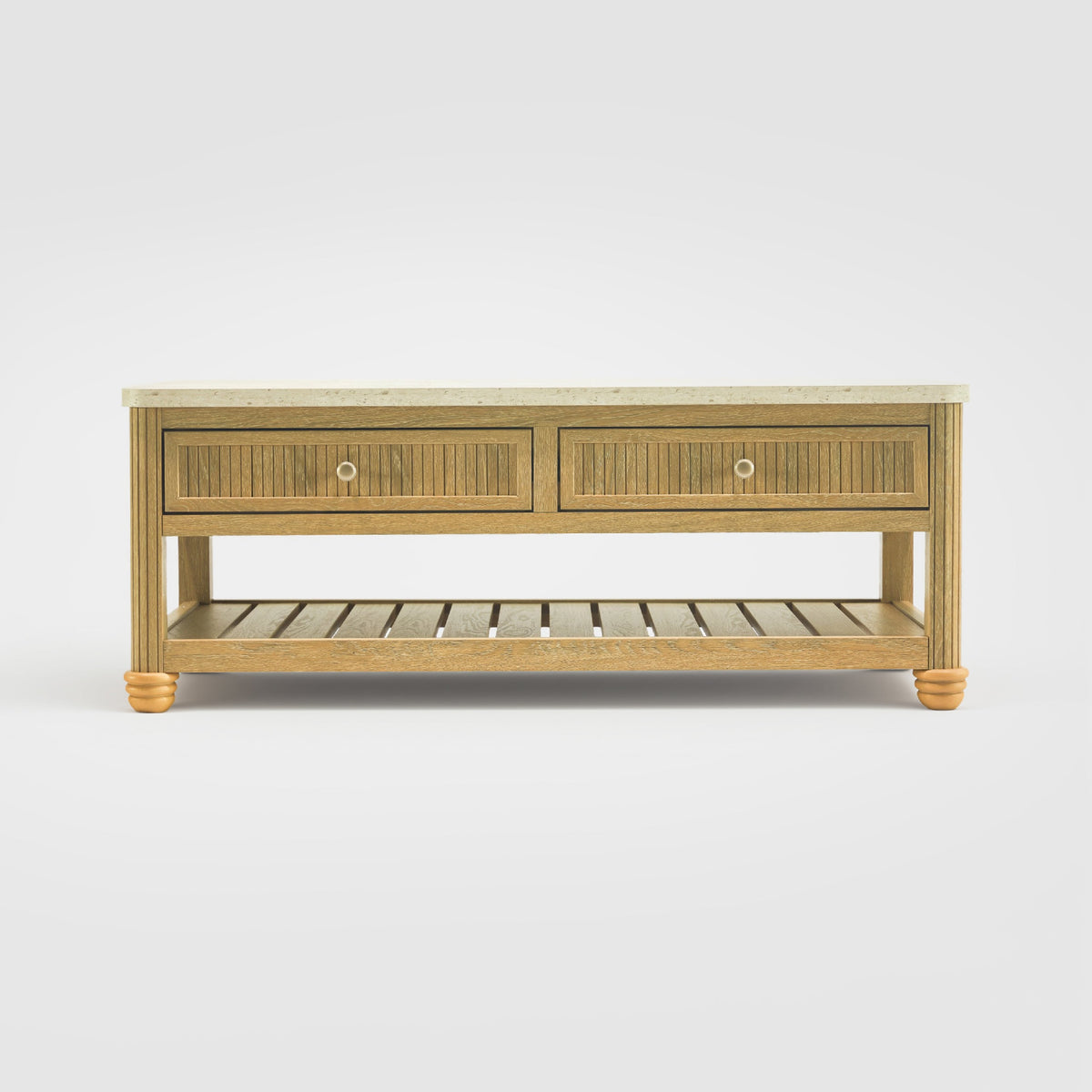 COLAMY VERSE 47.2" Fluted Storage Coffee Table with 2 Drawers & Open Shelf
