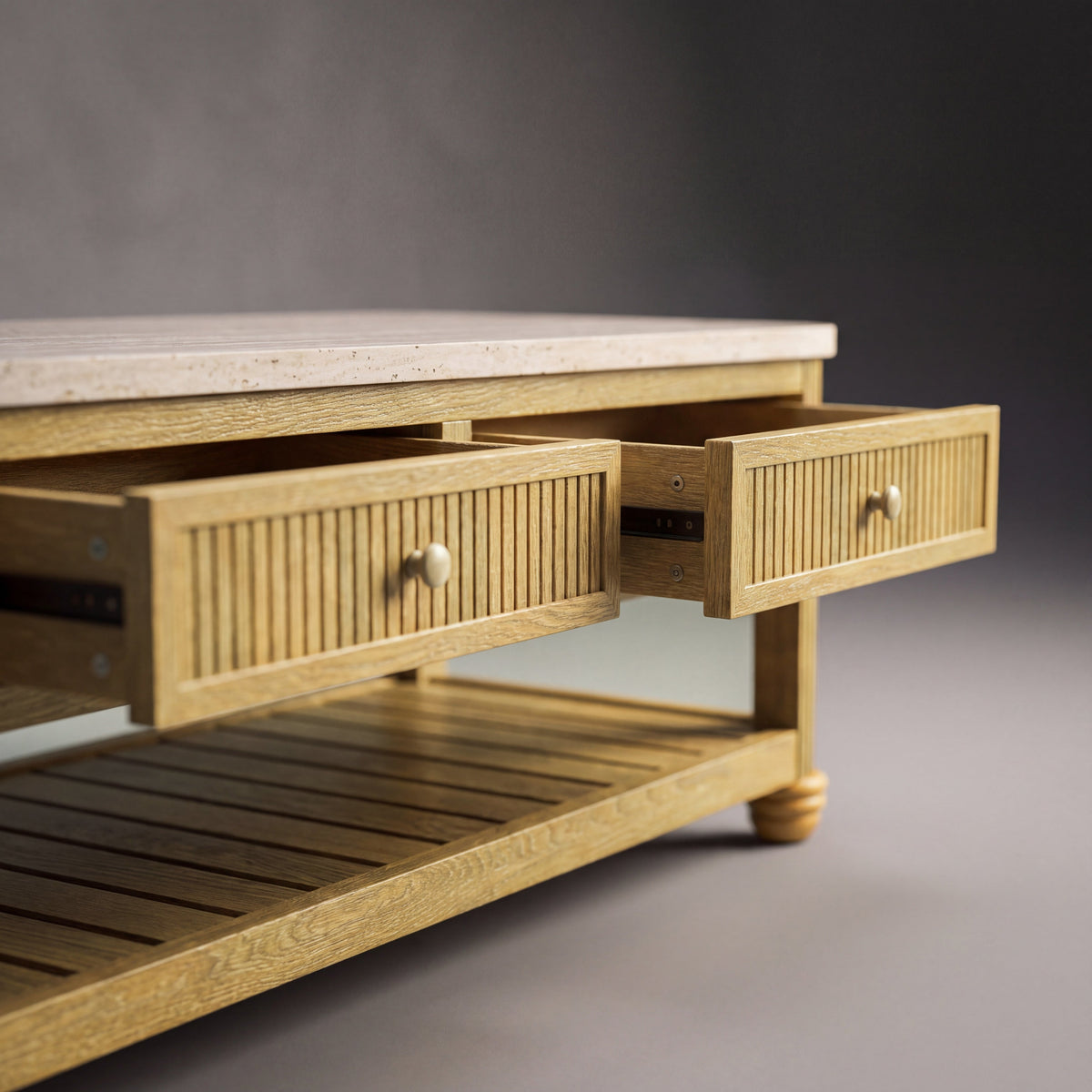 COLAMY VERSE 47.2" Fluted Storage Coffee Table with 2 Drawers & Open Shelf