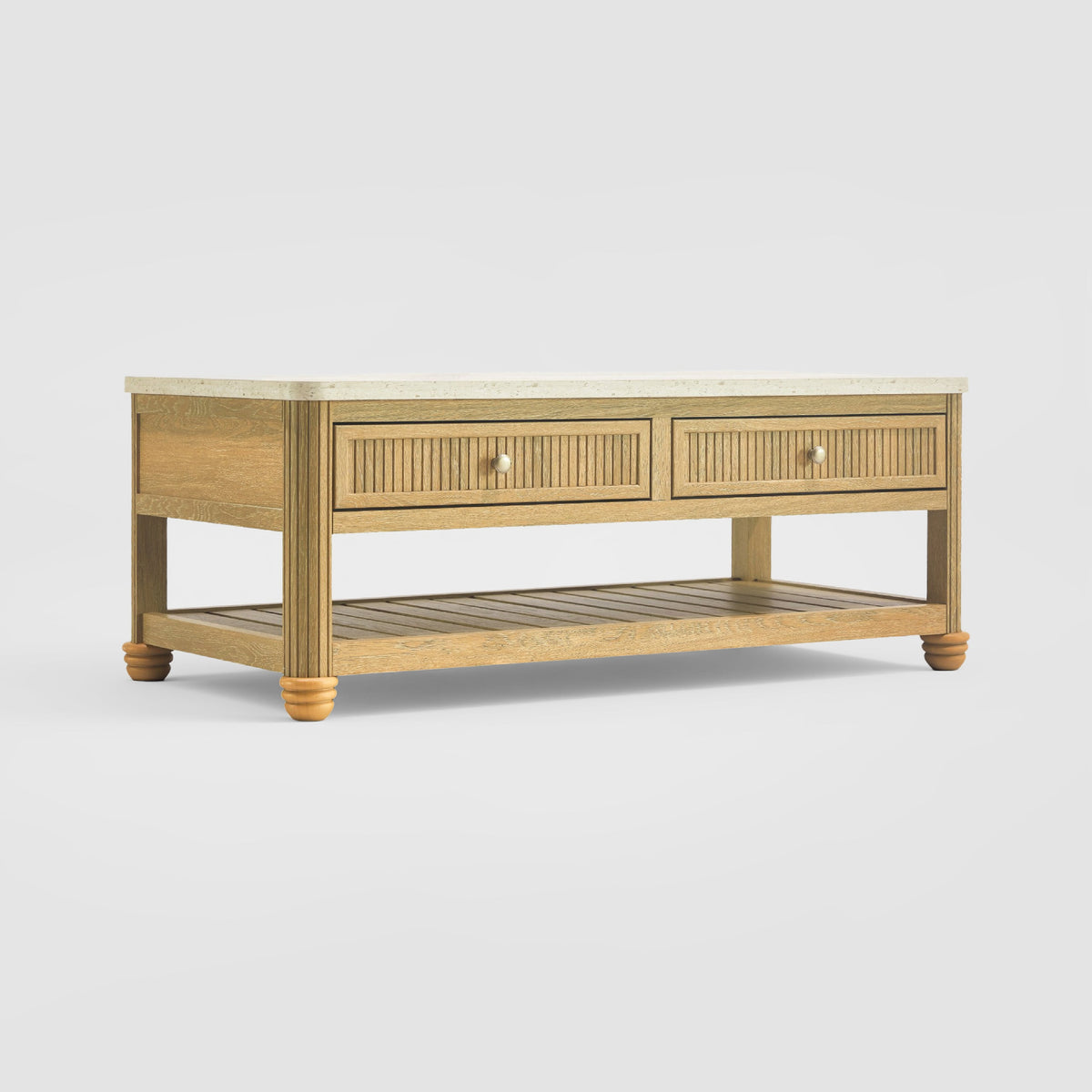 COLAMY VERSE 47.2" Fluted Storage Coffee Table with 2 Drawers & Open Shelf