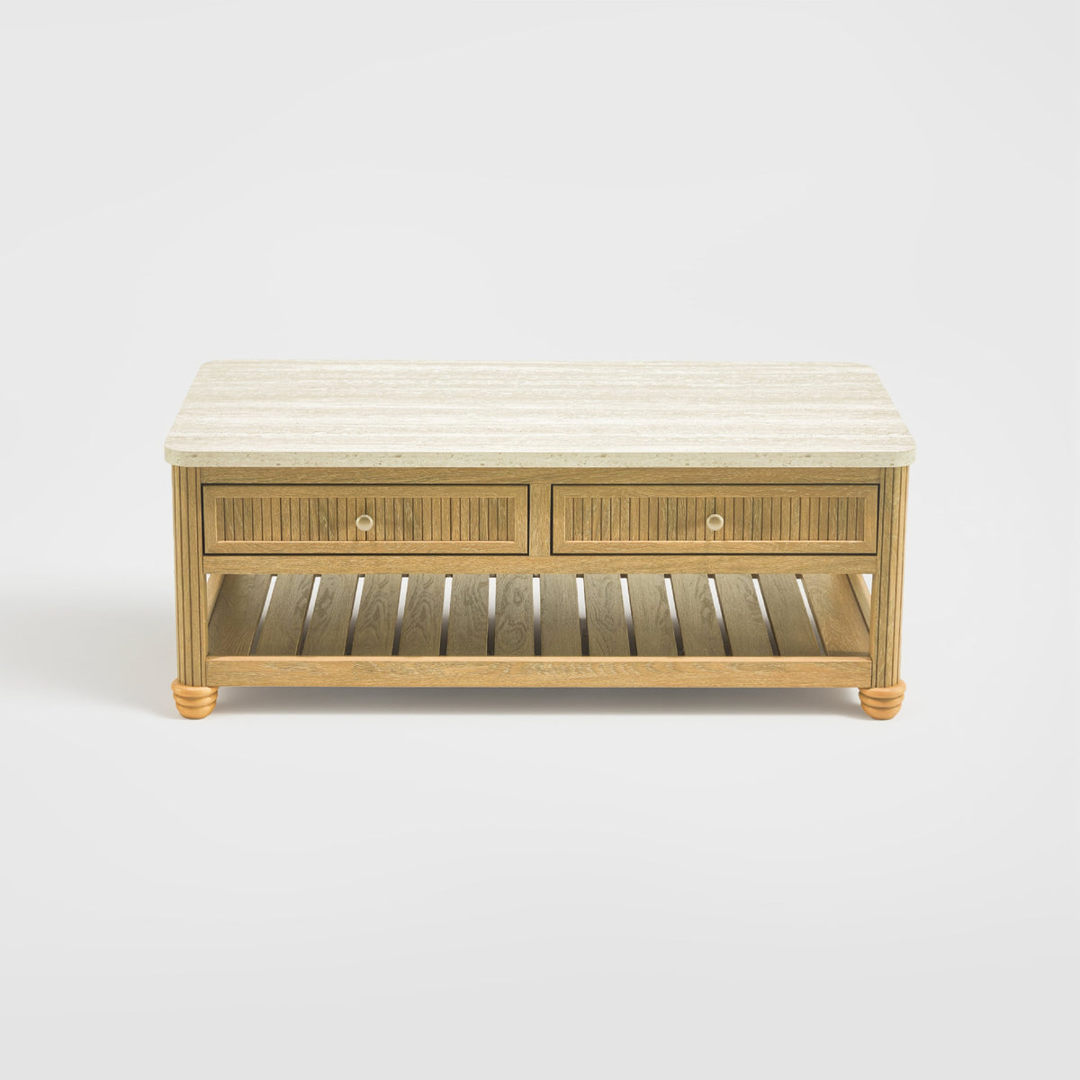 COLAMY VERSE 47.2" Fluted Storage Coffee Table with 2 Drawers & Open Shelf