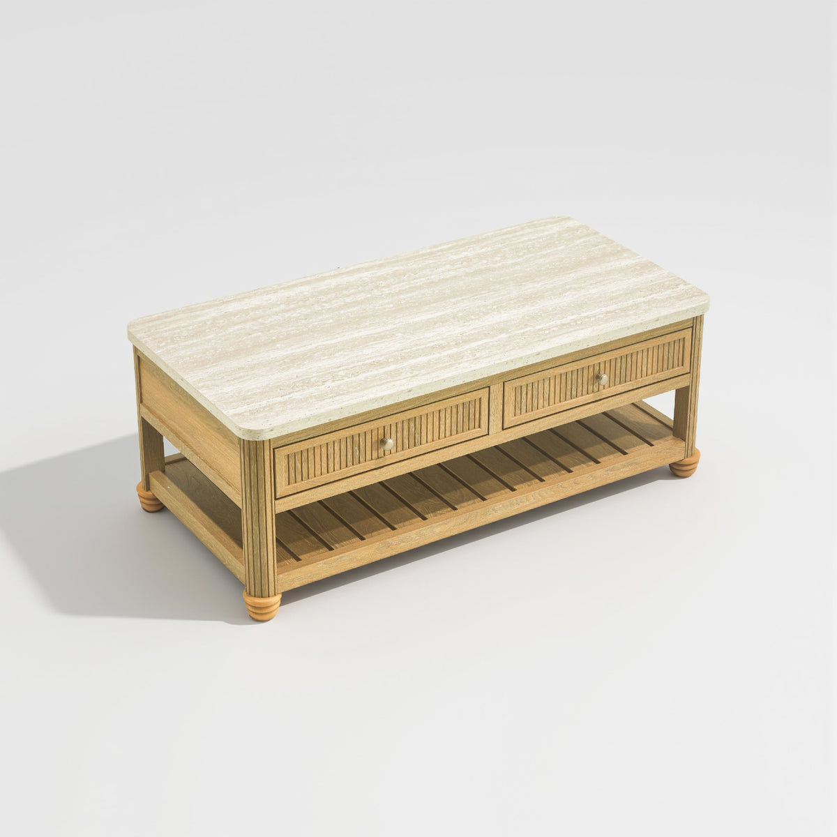 COLAMY VERSE 47.2" Fluted Storage Coffee Table with 2 Drawers & Open Shelf
