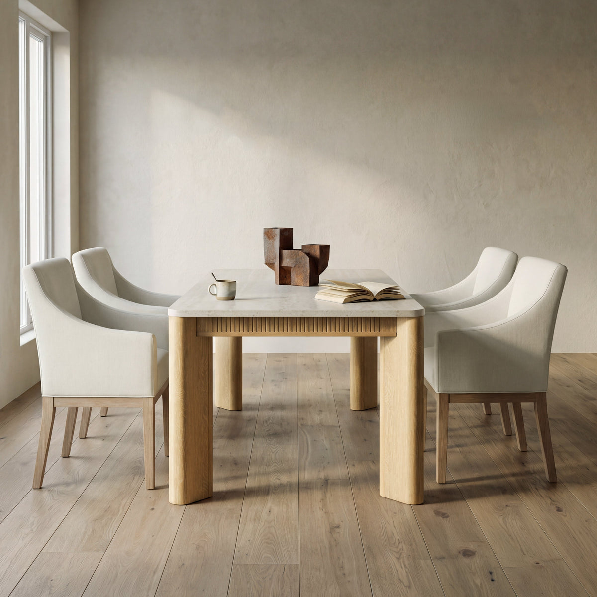 COLAMY VERSE 63" Travertine-Inspired Dining Table for 4–6