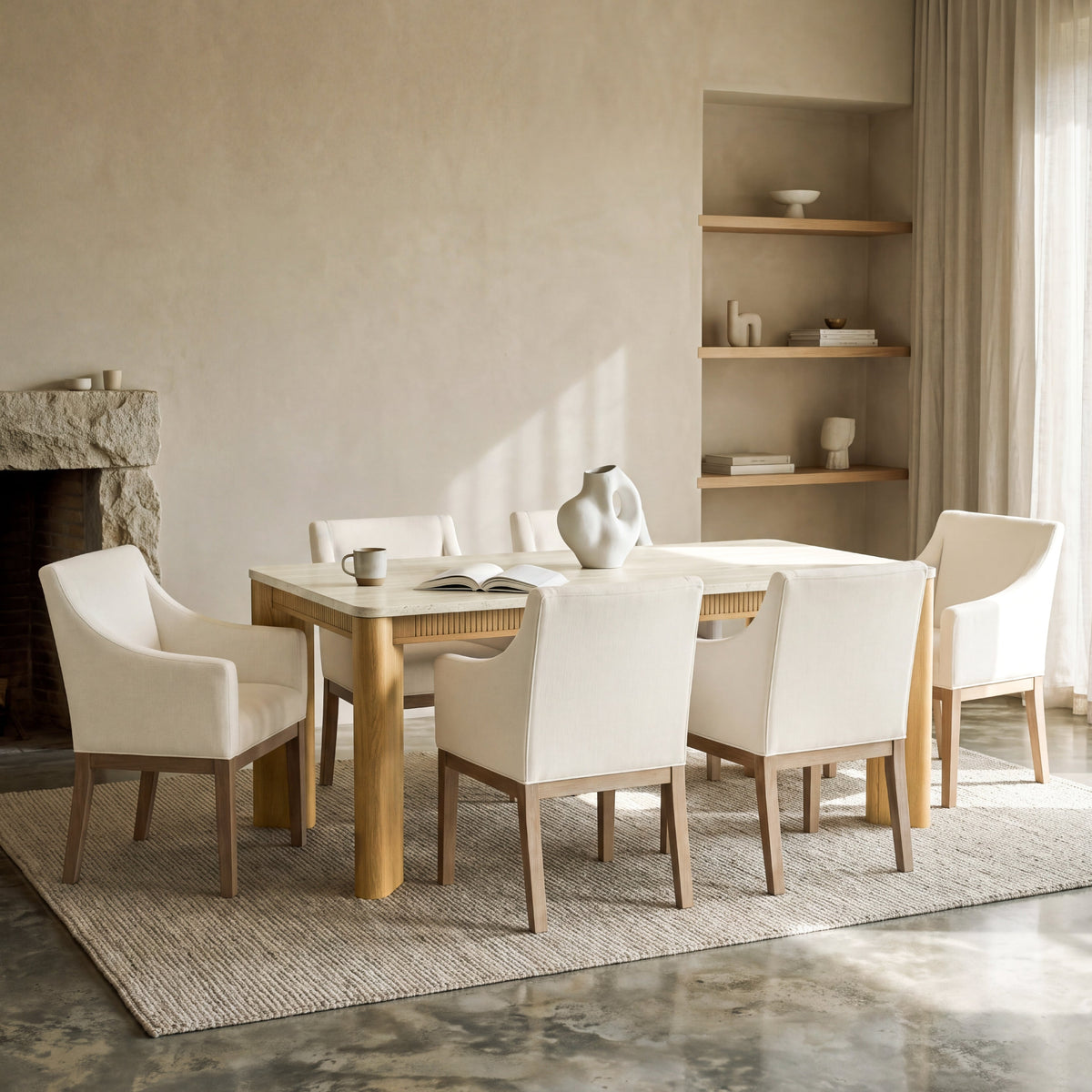 COLAMY VERSE 63" Travertine-Inspired Dining Table for 4–6