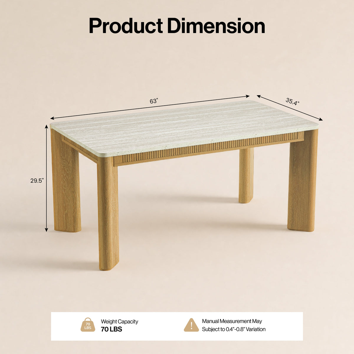 COLAMY VERSE 63" Travertine-Inspired Dining Table for 4–6