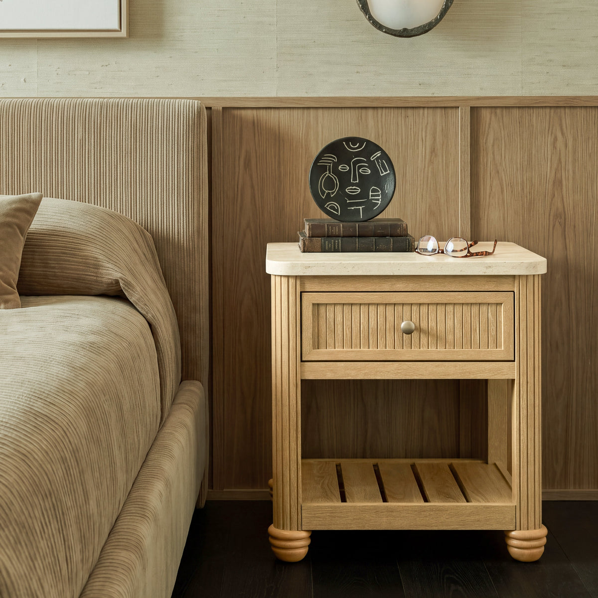 COLAMY VERSE Reeded End Table with Drawer and Open Shelf