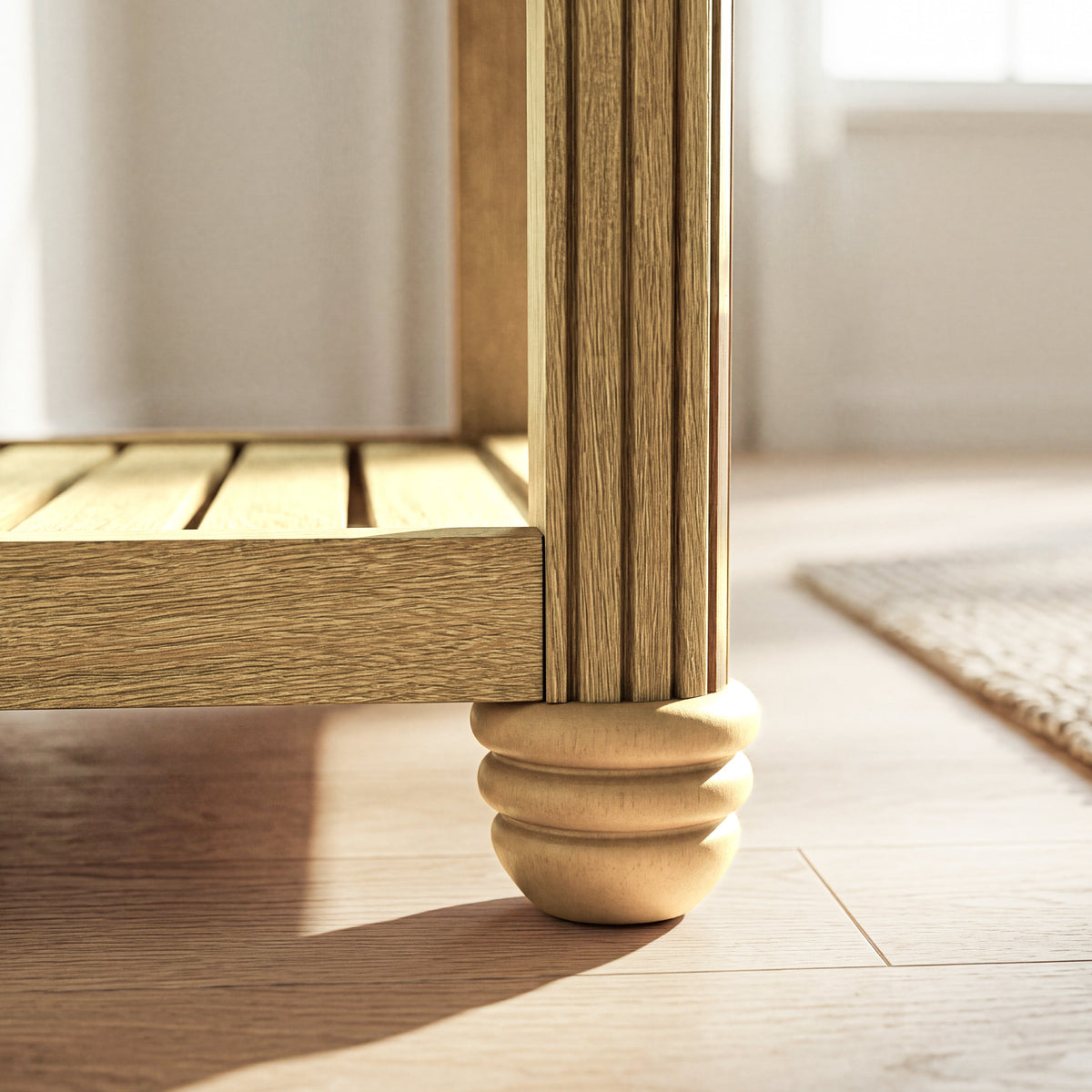 COLAMY VERSE Reeded End Table with Drawer and Open Shelf
