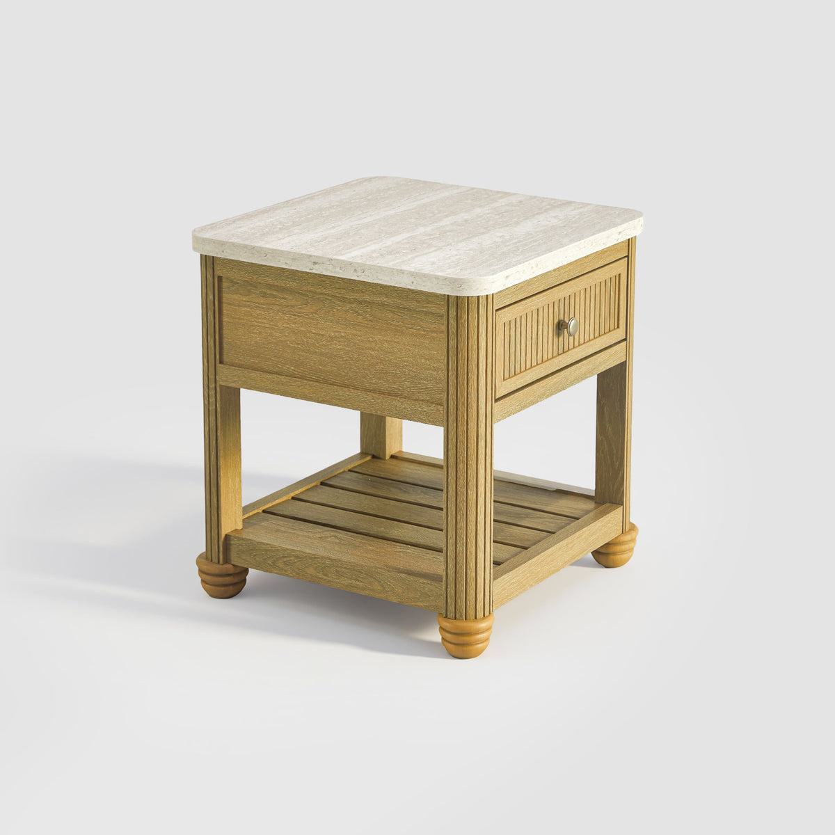 COLAMY VERSE Reeded End Table with Drawer and Open Shelf