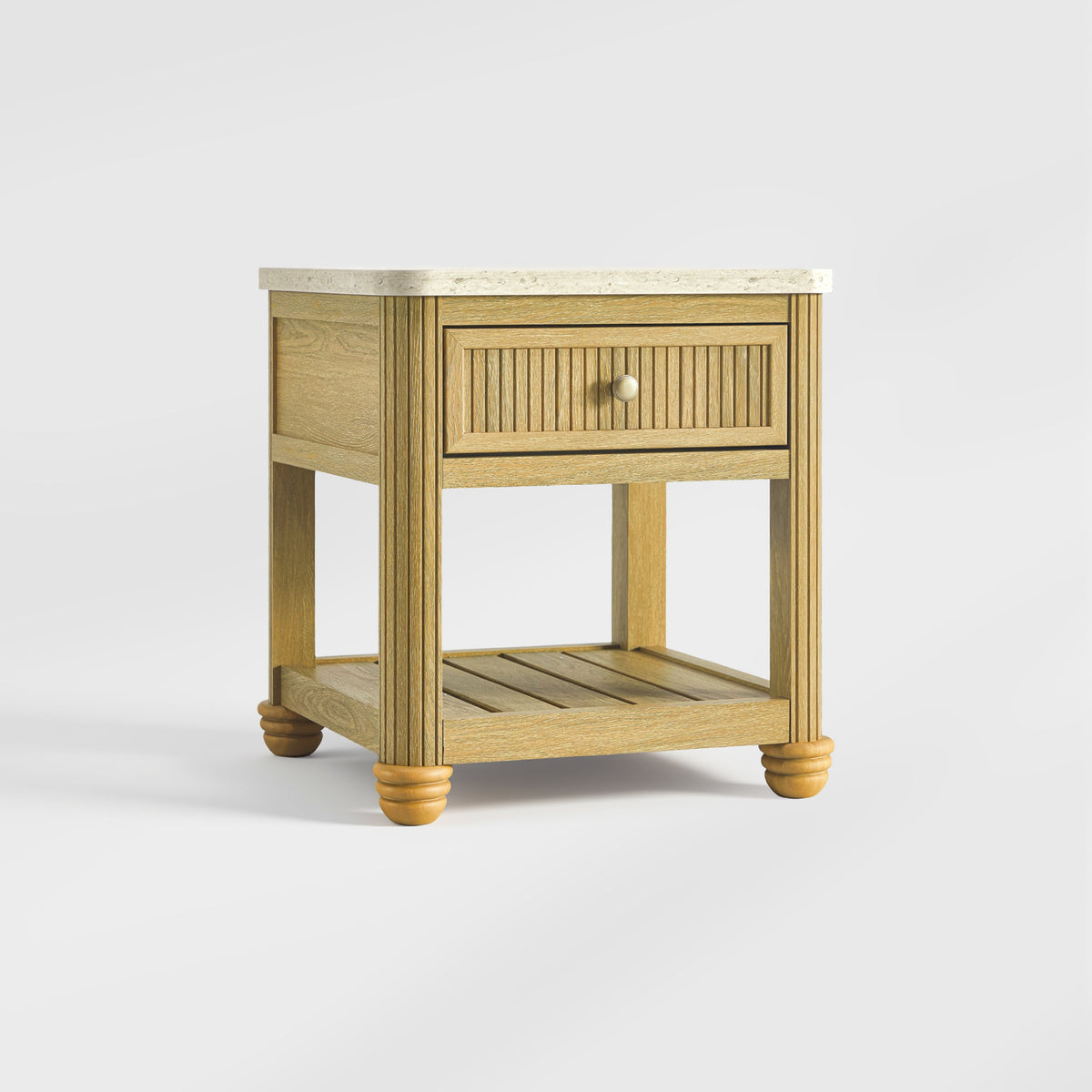 COLAMY VERSE Reeded End Table with Drawer and Open Shelf