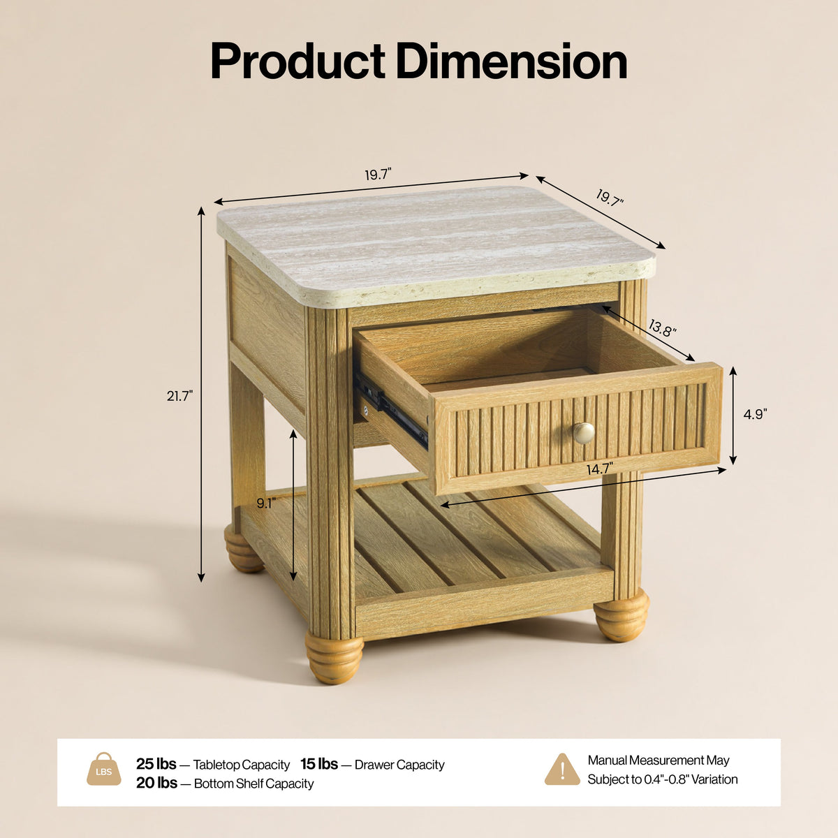 COLAMY VERSE Reeded End Table with Drawer and Open Shelf