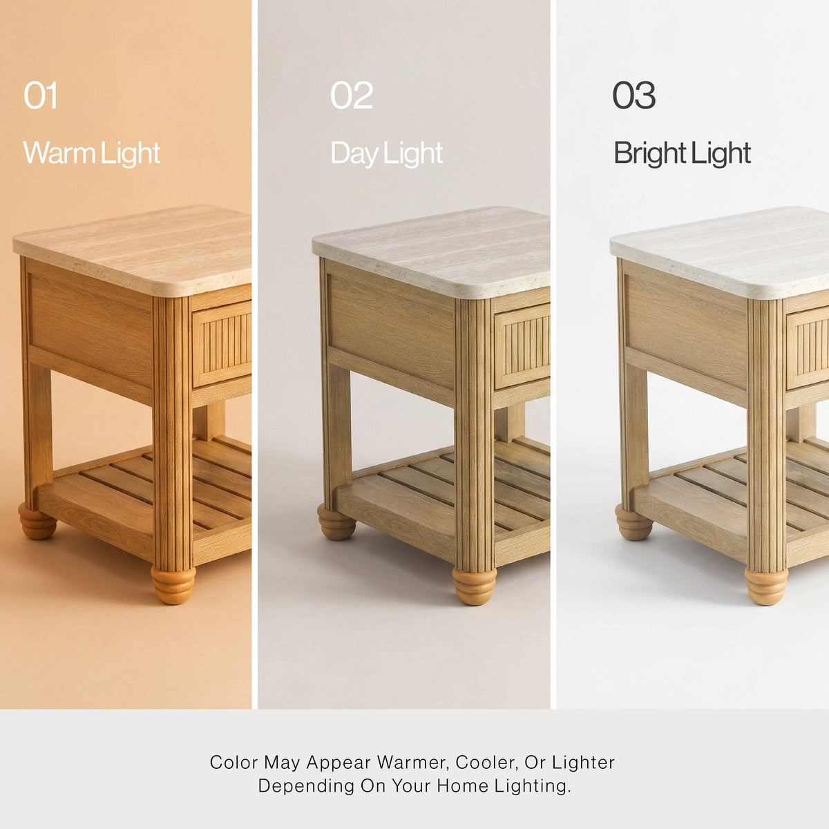 COLAMY VERSE Reeded End Table with Drawer and Open Shelf