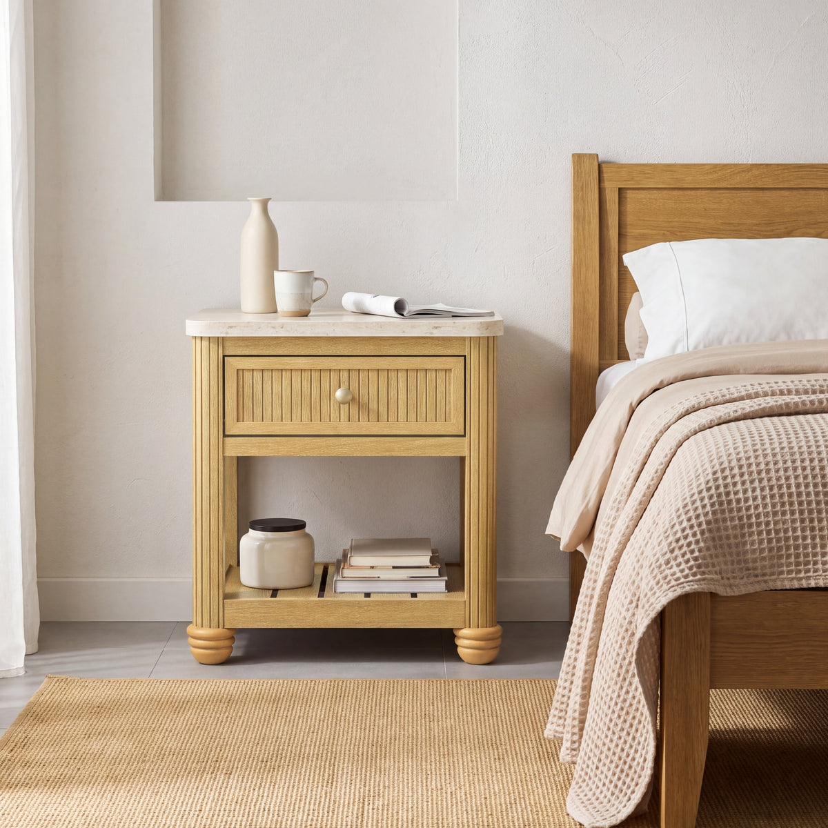 COLAMY VERSE Reeded End Table with Drawer and Open Shelf