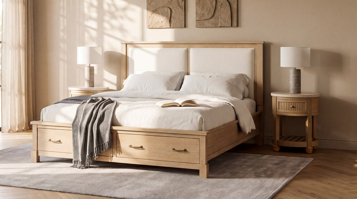 COLAMY VERSE Round End Table with Drawer & Storage Shelf