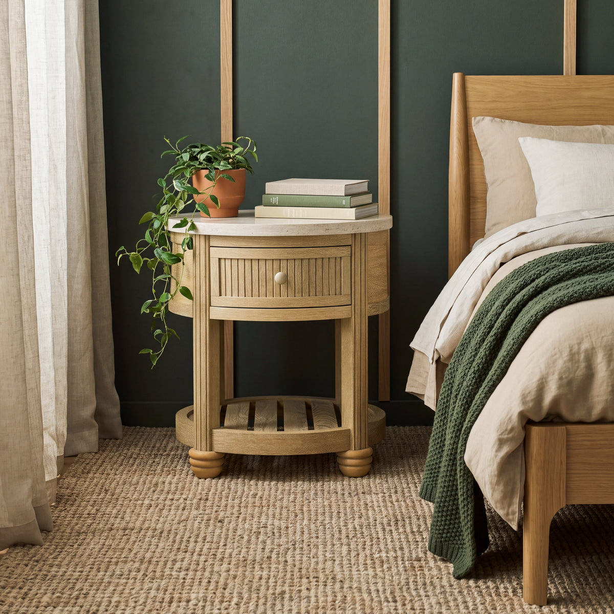 COLAMY VERSE Round End Table with Drawer & Storage Shelf