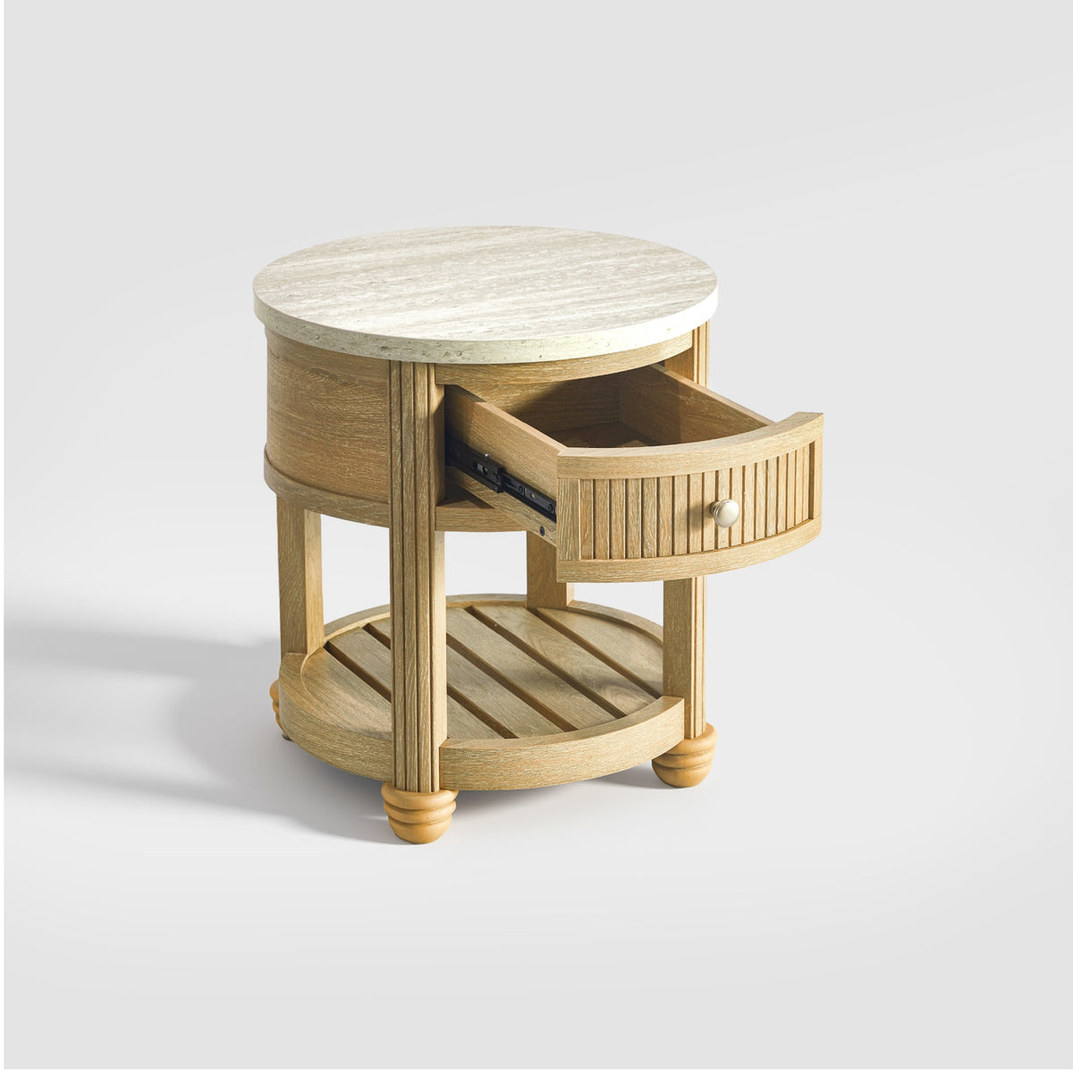 COLAMY VERSE Round End Table with Drawer & Storage Shelf