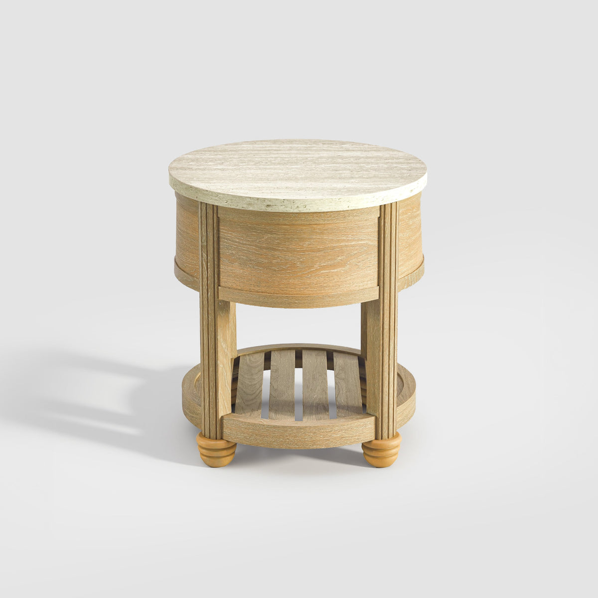 COLAMY VERSE Round End Table with Drawer & Storage Shelf