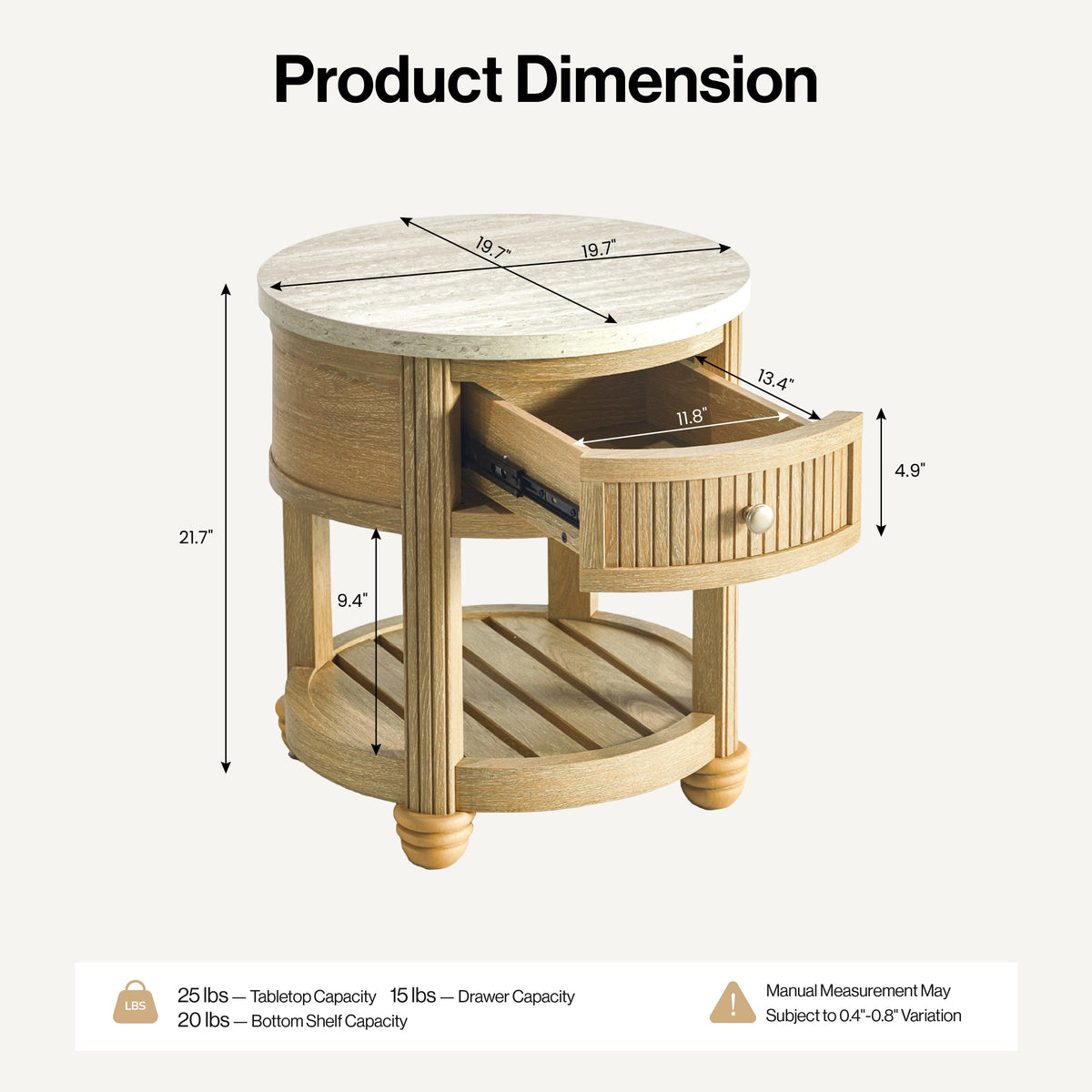 COLAMY VERSE Round End Table with Drawer & Storage Shelf