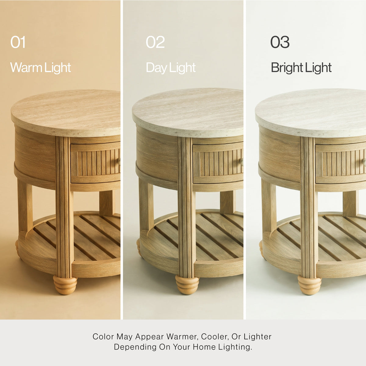 COLAMY VERSE Round End Table with Drawer & Storage Shelf