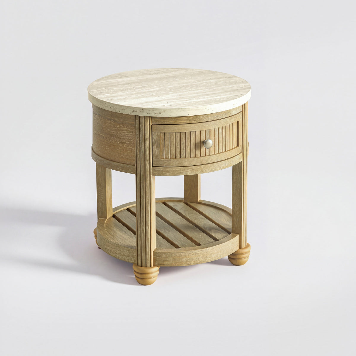 COLAMY VERSE Round End Table with Drawer & Storage Shelf