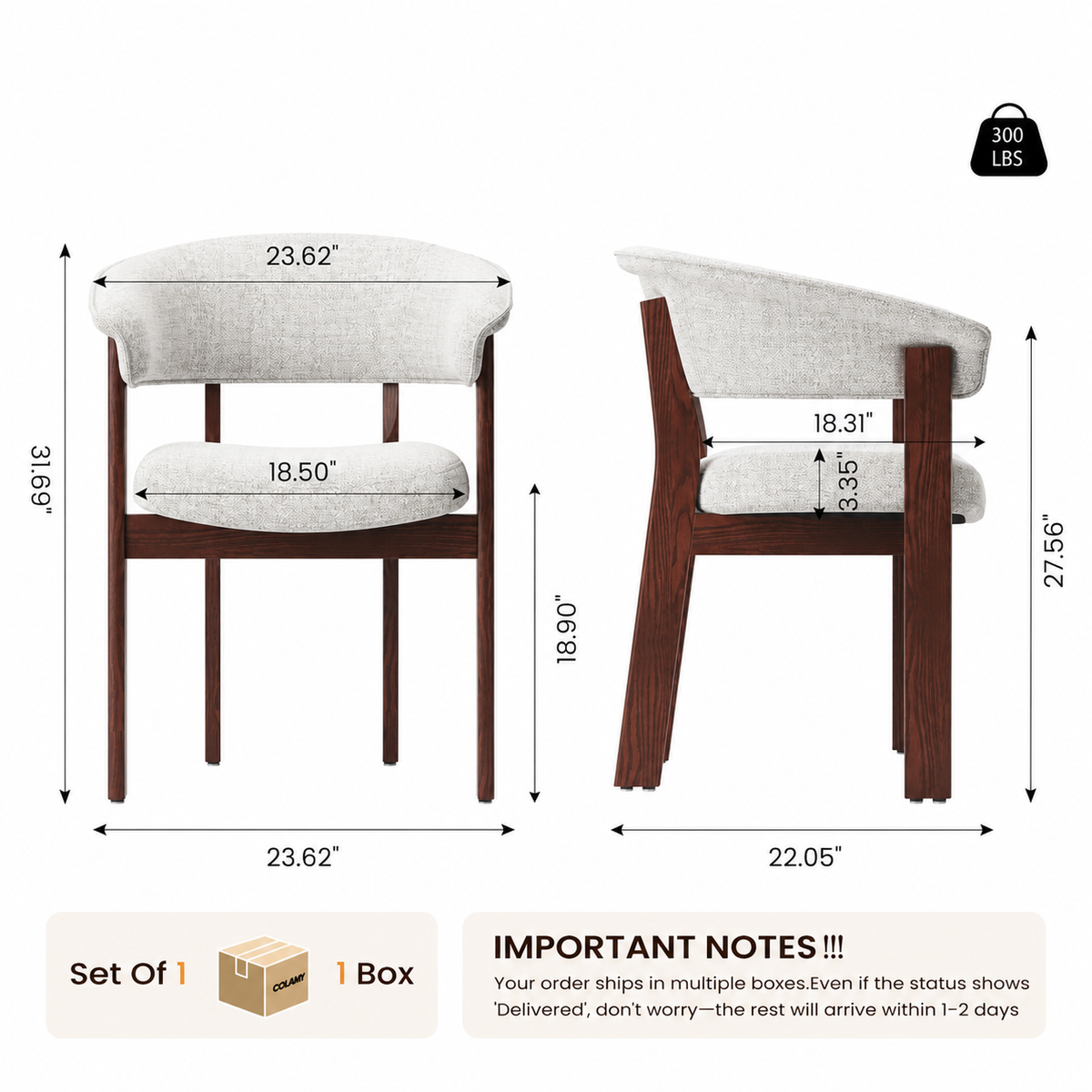 COLAMY HALO Luxe Fully Assembled Upholstered Dining Chair